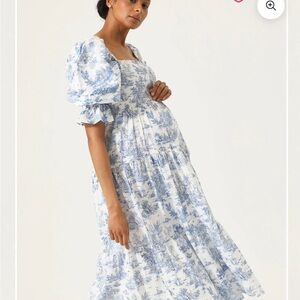 Nothing Fits But Kiko Blue and White Puff-Sleeve Tiered Maxi Dress